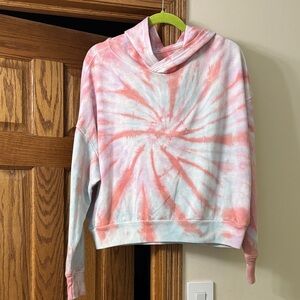 SO Women's Pink and Blue Tie-Dye Cowl Neck Sweater